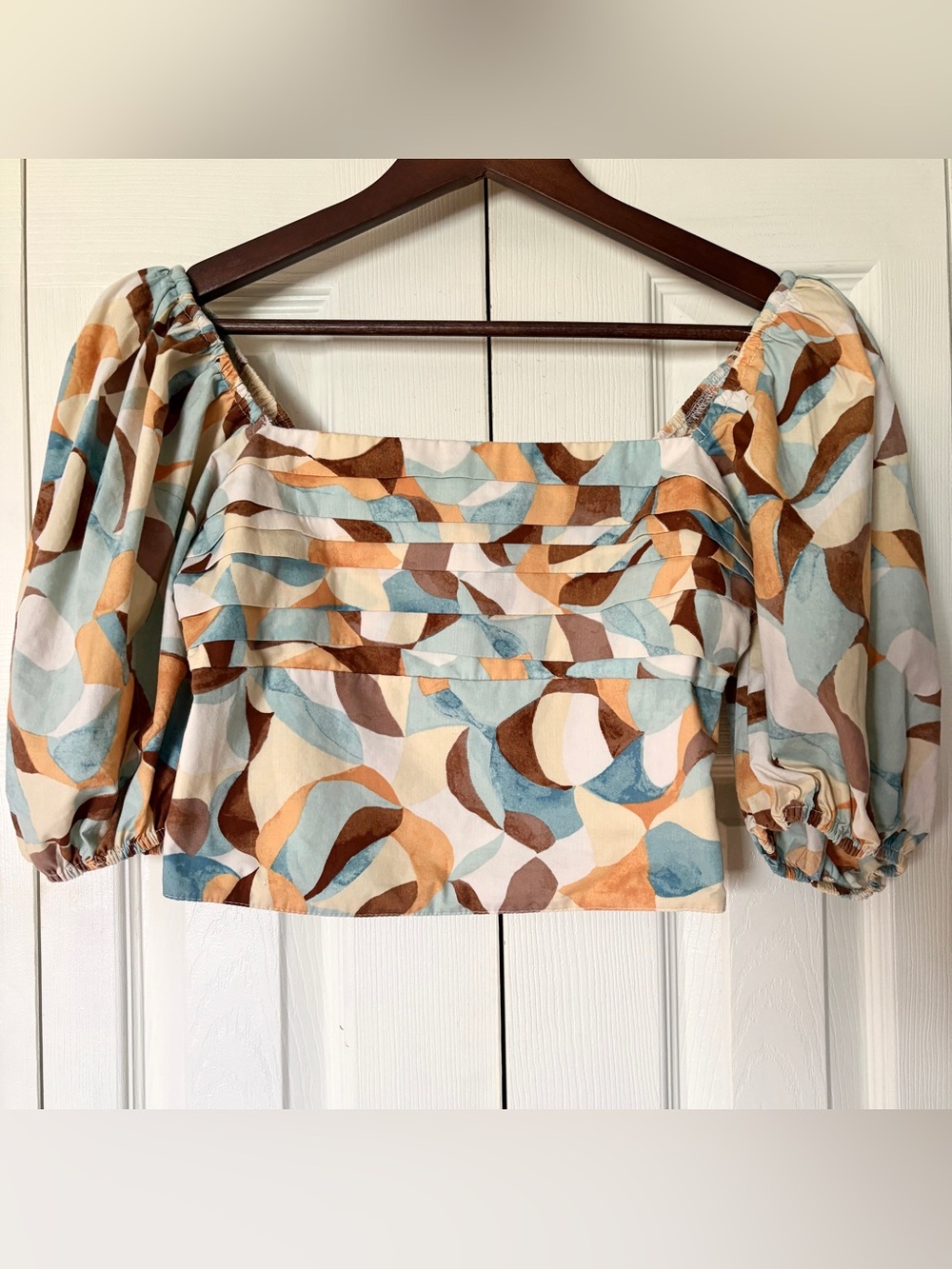 Abercrombie & Fitch Printed Puff Sleeve Crop Top Size Small Modern Retro